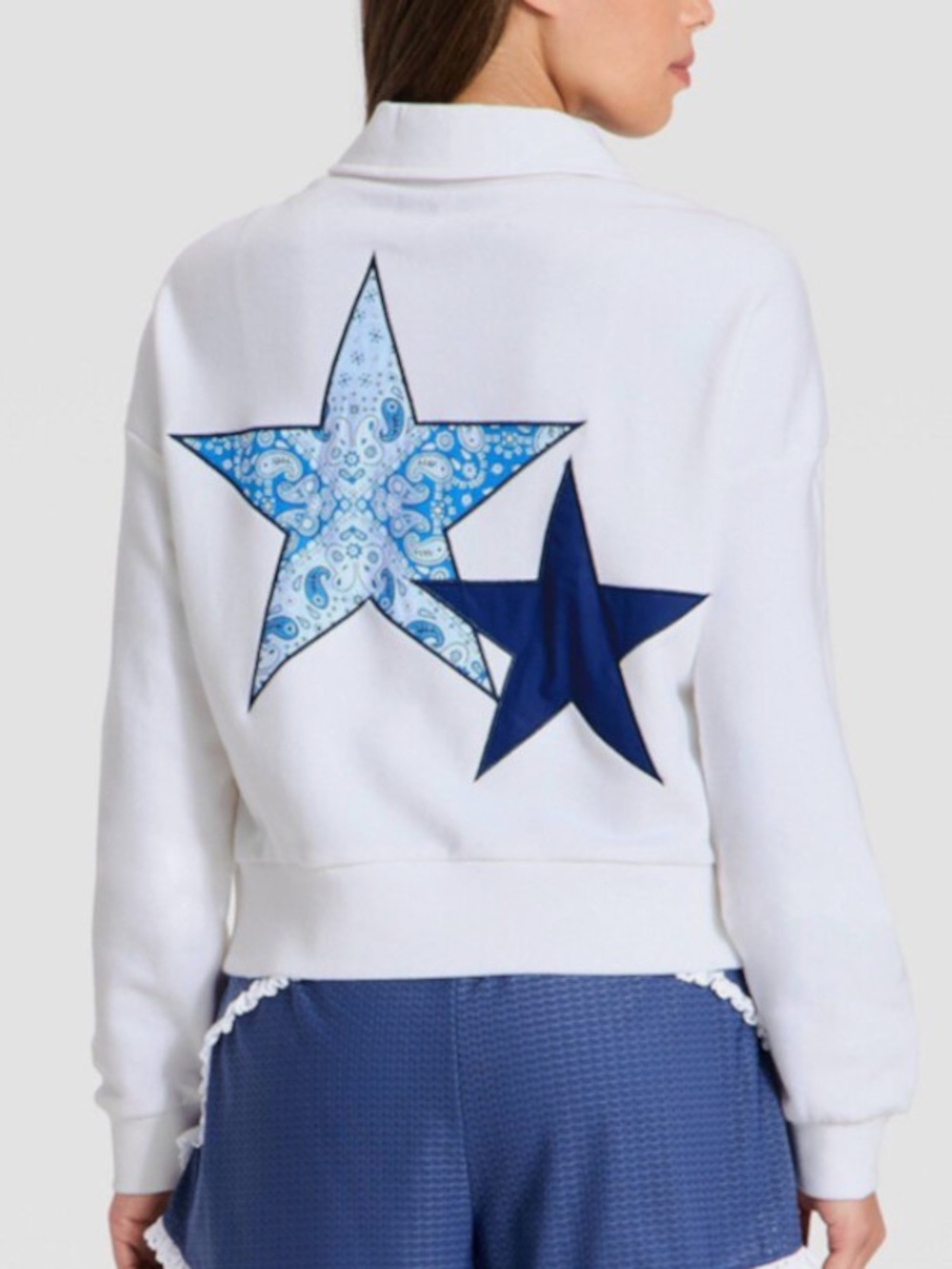 JoyLab White quarter zip Jacket with Navy & Light Blue Star Appliqués 4